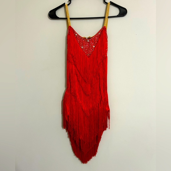 Other - Red Fringe Latin Rhythm Ballroom Dance Competition Dress size XS or 0-2